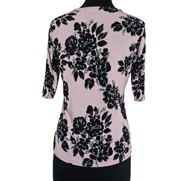 Pink and Black Floral Short Sleeve Blouse Size Small - Picture 2 of 5